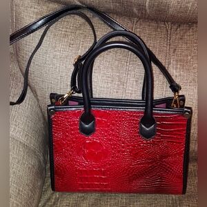 Elegant Red Crocodile-Embossed Handbag